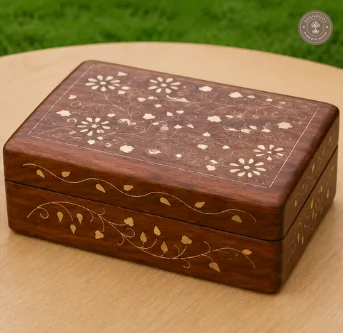 Floral Vine Handcrafted Wooden Tea Coaster Box Set