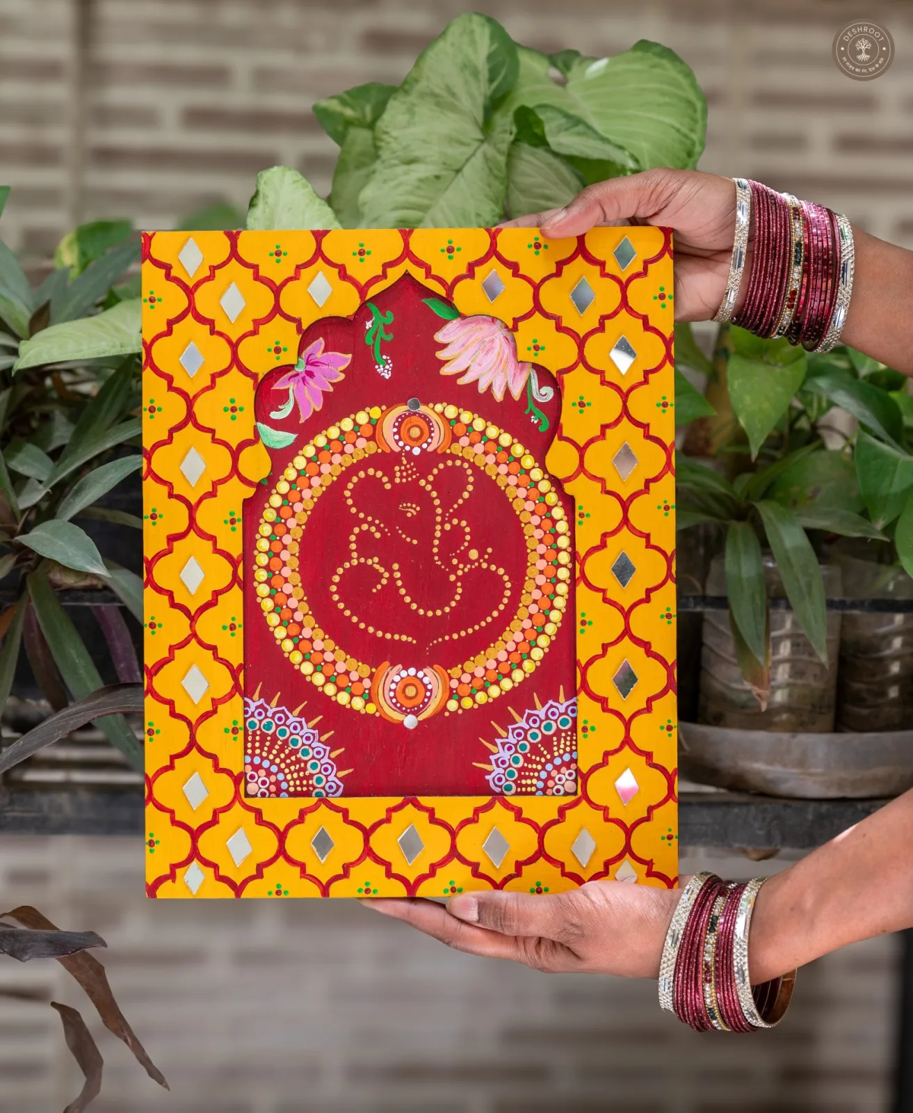 Ganpati Jharokha hanging with mirrors (12x10 inch)
