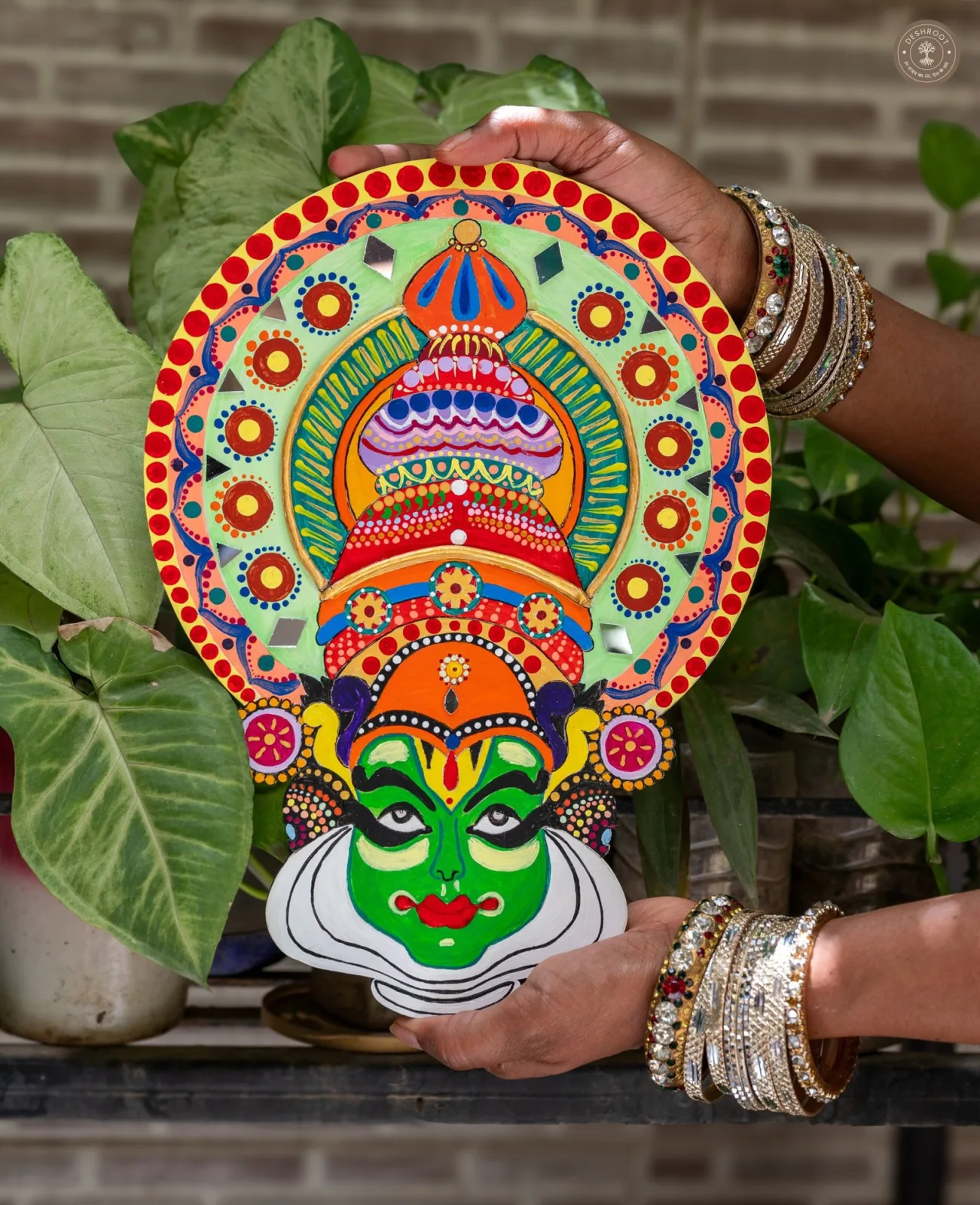 Kathakali Face Wall Hanging+2 free tealight candle holders