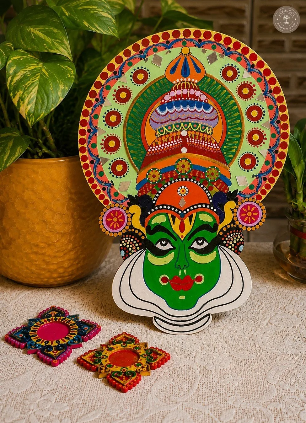 Kathakali Face Wall Hanging+2 free tealight candle holders