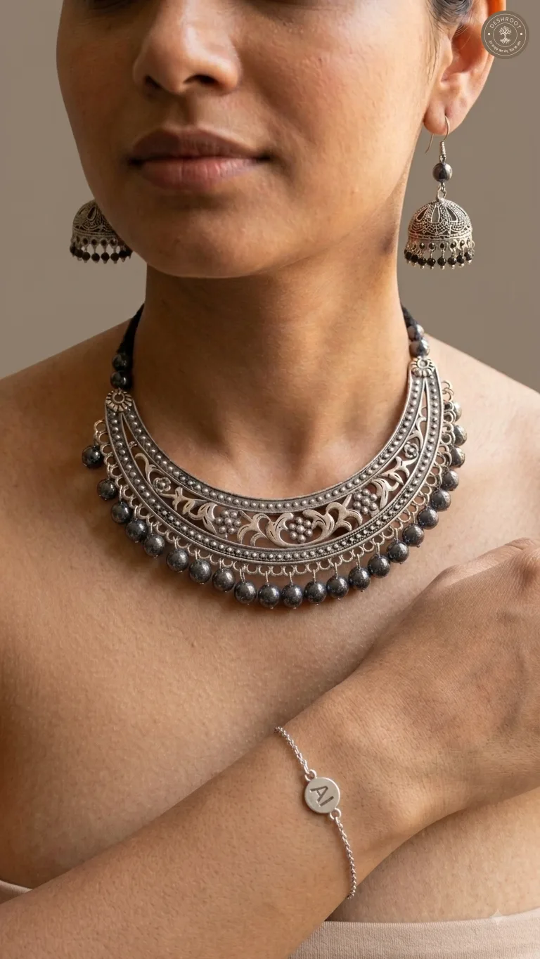 Oxidised boho necklace