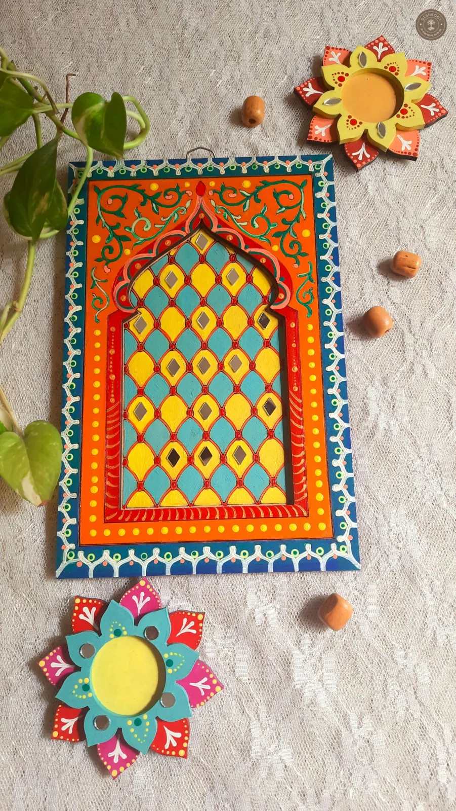 Jharokha wall art and candle holders combo