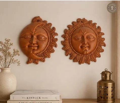 Rajasthani Terracotta Surya Chandra Wall Hanging Set