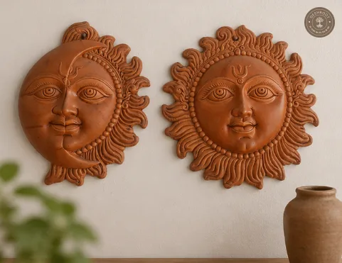 Rajasthani Terracotta Surya Chandra Wall Hanging Set