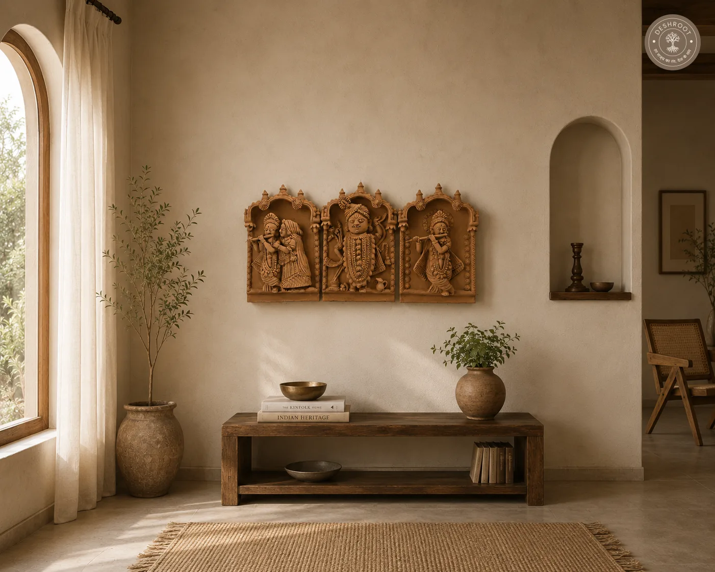 Rajasthani Terracotta Divine Trio Wall Panel