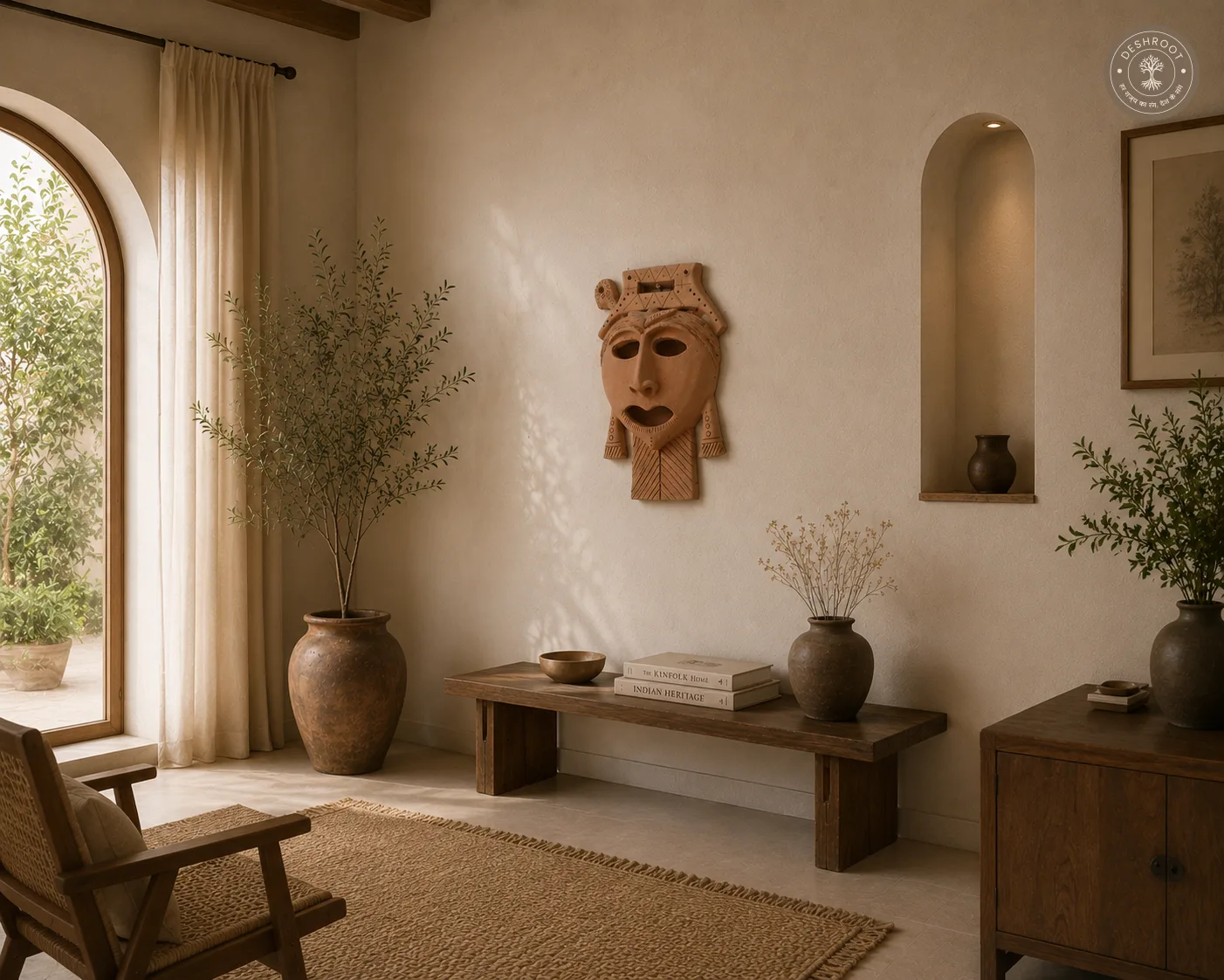 Rajasthani Terracotta Folk Mask Wall Art