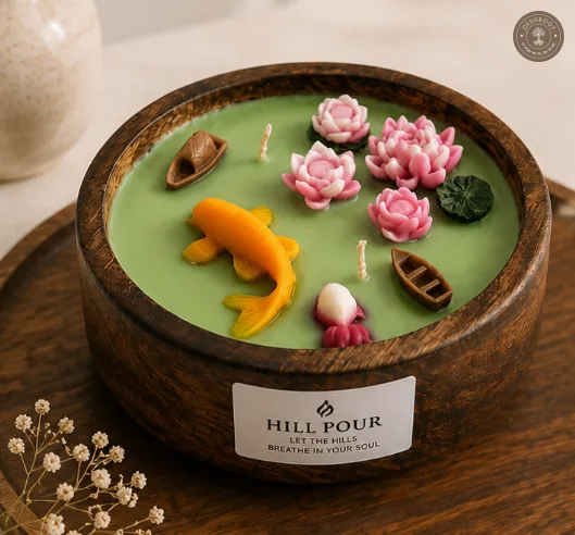 Hill Pour Lotus Pond Sandalwood Soy Wax Wooden Bowl Candle