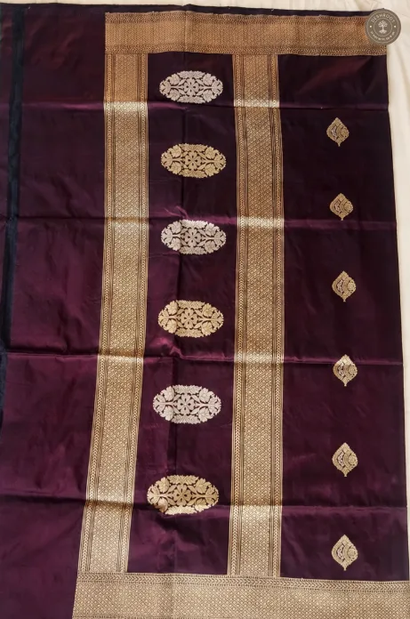 Katan Silk Banarasi Dupatta – Wine Purple with Floral Zari Butis & Intricate Woven