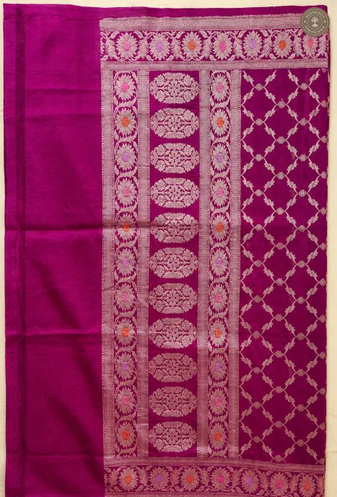 Chinya Silk Banarasi Dupatta – Rich Magenta Jaal with Intricate Floral Zari Weaving