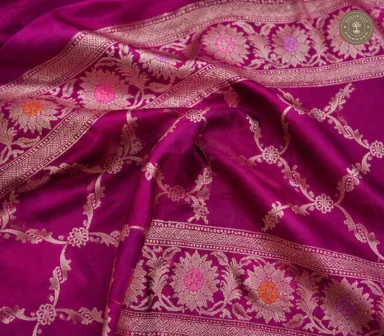 Chinya Silk Banarasi Dupatta – Rich Magenta Jaal with Intricate Floral Zari Weaving