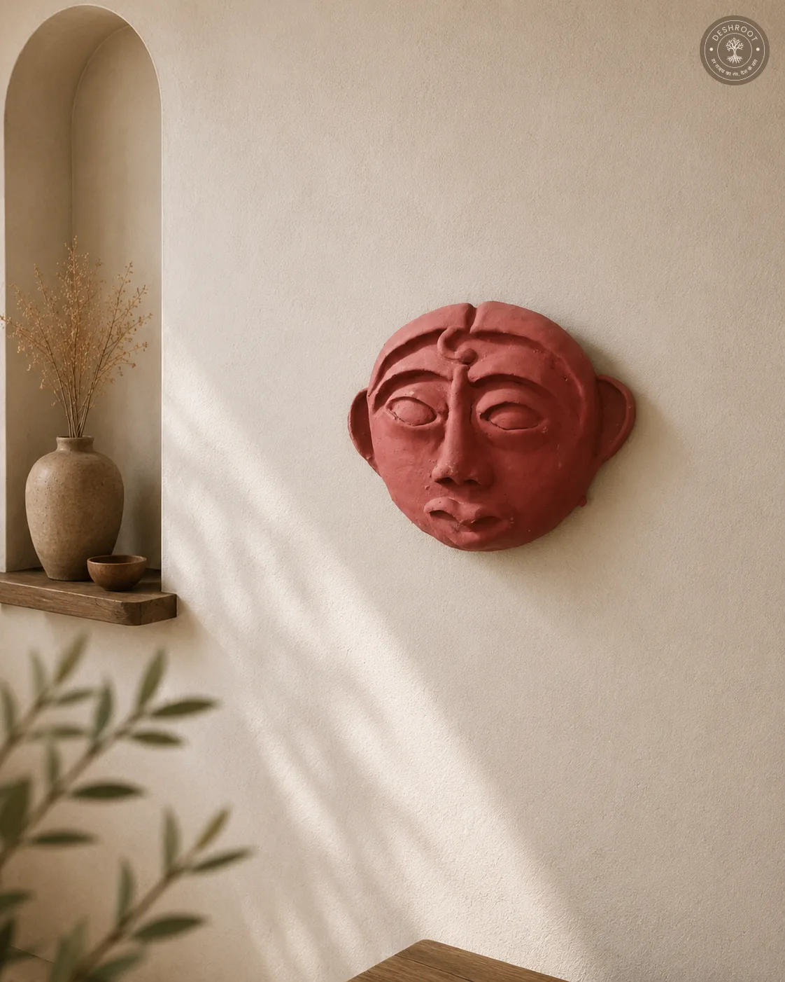 Rustic Meditative Clay Face Wall Mask
