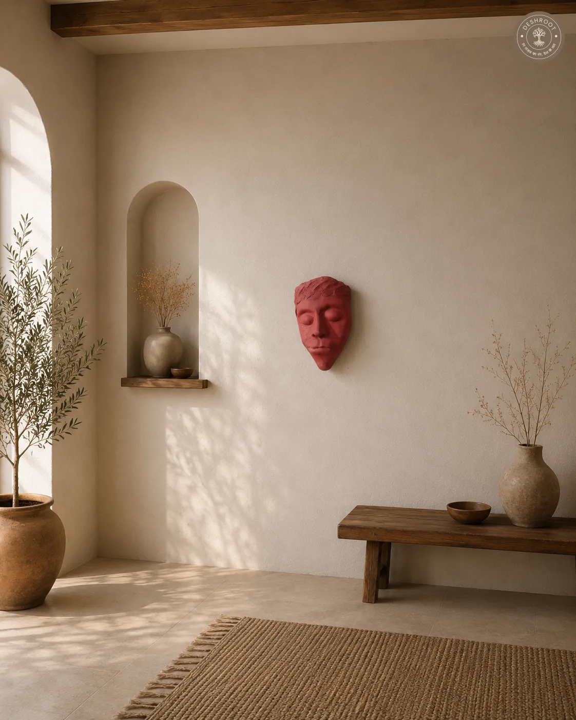 Handcrafted Terracotta Meditation Face Wall Mask
