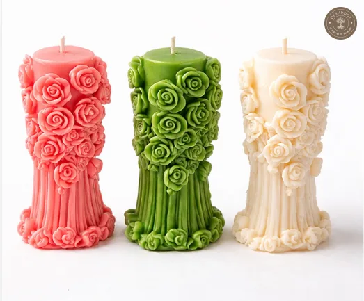 Hill Pour Rose Blossom Sculpted Pillar Candle