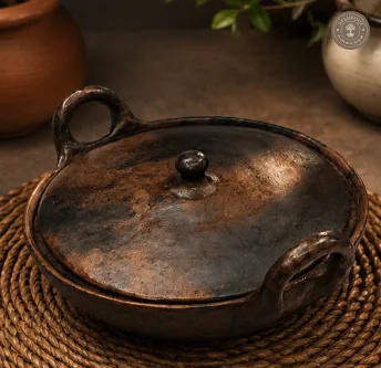 Handcrafted Terracotta Handi with Lid – Rustic Earthenware Cooking & Serving Pot