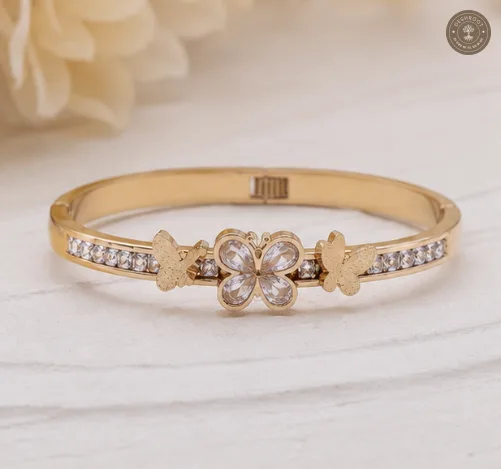 Golden Flutter Crystal Anti-Tarnish Kids Kada Bracelet