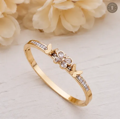 Golden Flutter Crystal Anti-Tarnish Kids Kada Bracelet
