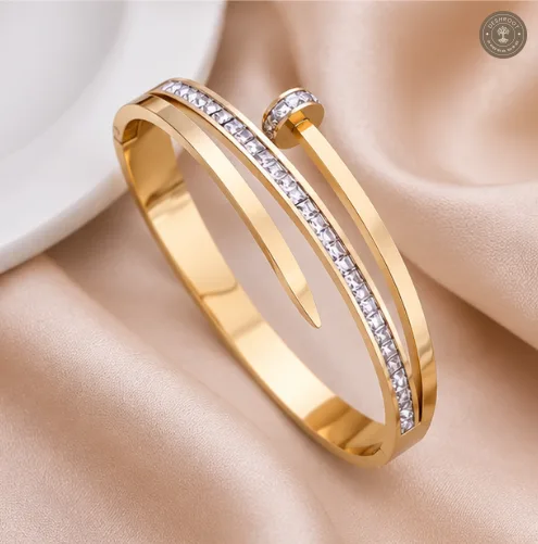 Golden NailSpark Crystal Anti-Tarnish Kids Kada