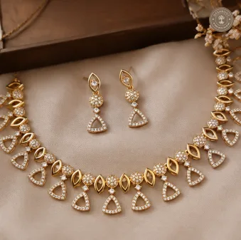 AD Stone Gold-Tone Necklace Set with Matching Earrings