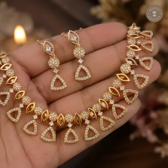 AD Stone Gold-Tone Necklace Set with Matching Earrings