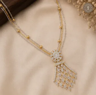 AD Stone Long Chain Pendant Necklace – Elegant Gold-Tone Statement Jewellery