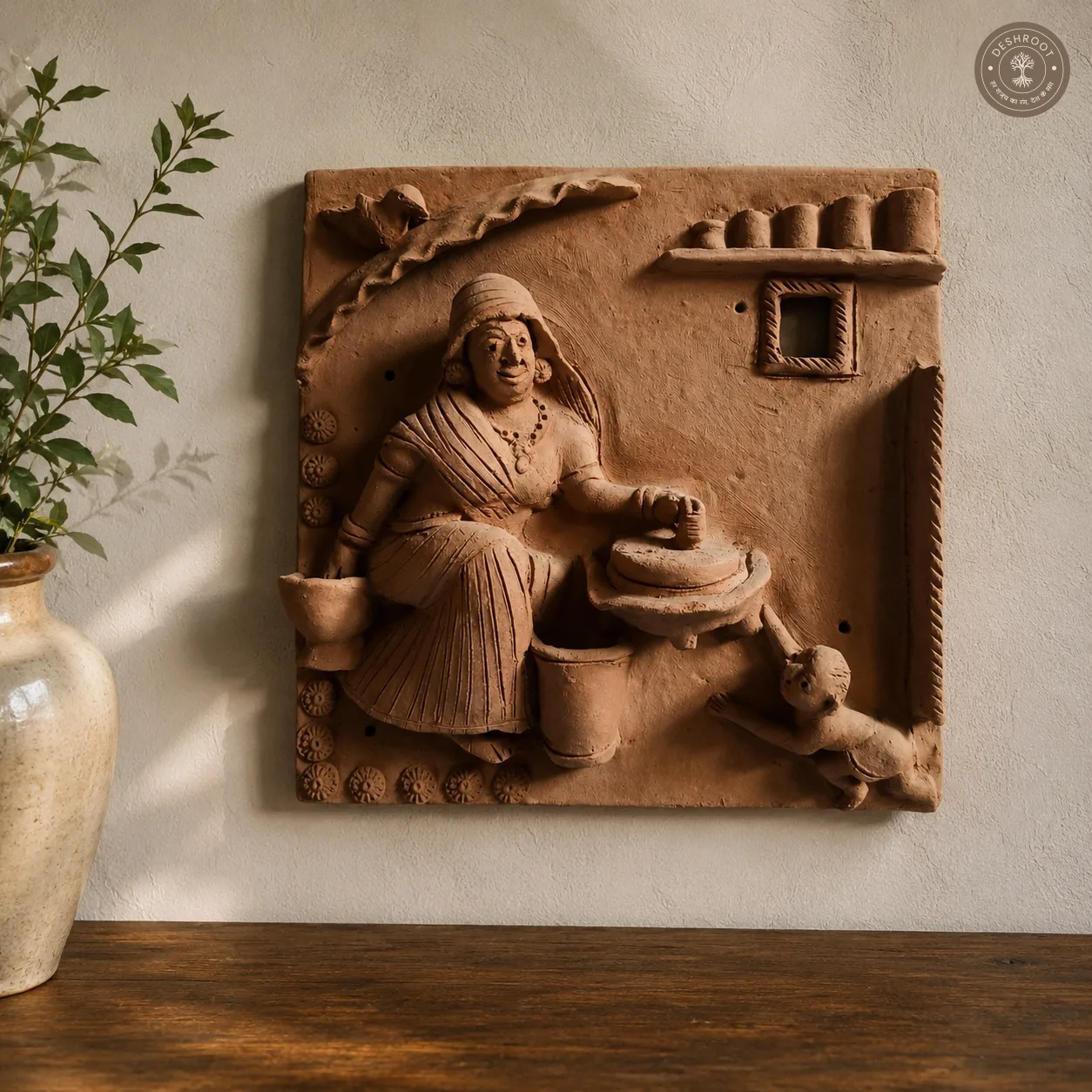 Rajasthani Potter at Work Terracotta Wall Art