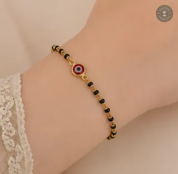 Fancy Golden Kids Size Najariya – Black Beaded Nazar Bracelet