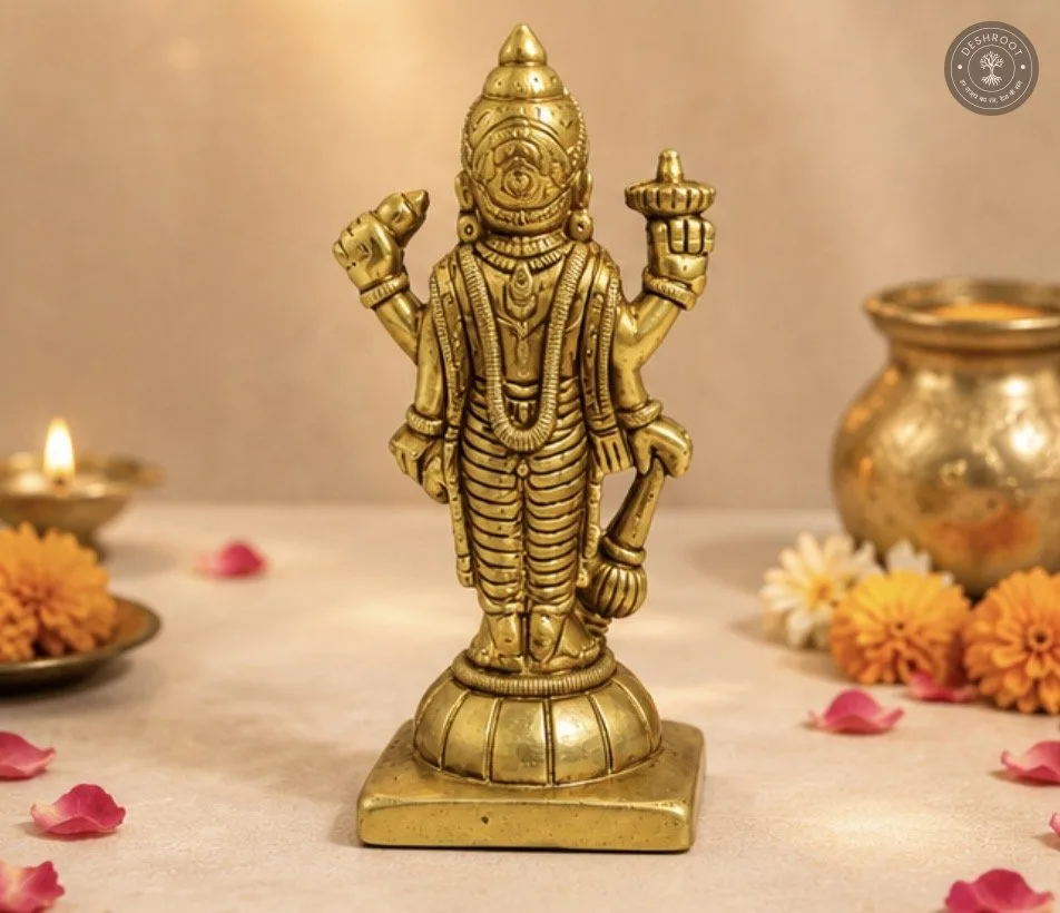 Divine Golden Lord Vishnu Idol – Traditional Standing Sculpture
