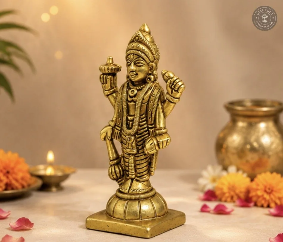 Divine Golden Lord Vishnu Idol – Traditional Standing Sculpture