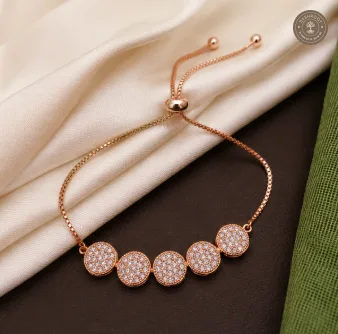 Rose Gold Polish Designer Bracelet with Round Stone Detailing