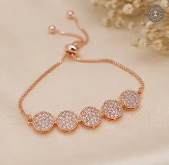 Rose Gold Polish Designer Bracelet with Round Stone Detailing