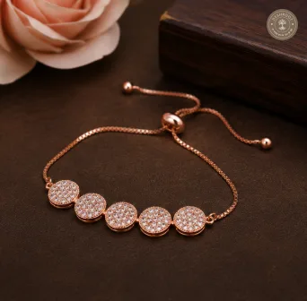 Rose Gold Polish Designer Bracelet with Round Stone Detailing