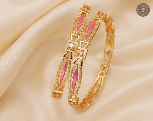 Rose Petal Geometric Crystal Gold-Tone Kada Bracelet