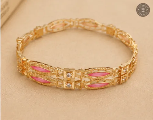 Rose Petal Geometric Crystal Gold-Tone Kada Bracelet