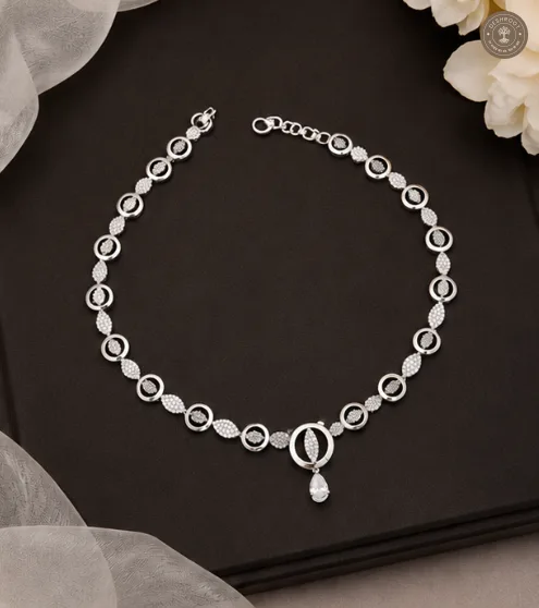 Lunara Infinity Leaf AD Crystal Silver-Tone Necklace & Earrings Set