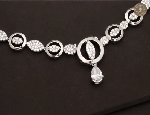 Lunara Infinity Leaf AD Crystal Silver-Tone Necklace & Earrings Set
