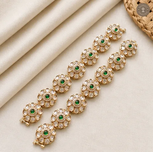 Emerald Noor Kundan Floral Gold-Tone Gajra Bracelets