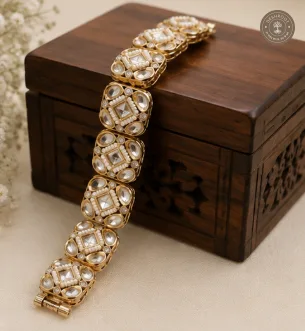 Kundan & Pearl Gajra – Traditional Gold-Tone Statement Hand Jewellery