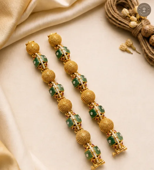 Meher Emerald Beaded Heritage Gold-Tone Gajra Bracelets
