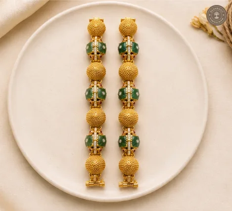 Meher Emerald Beaded Heritage Gold-Tone Gajra Bracelets