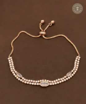 Rose Gold Polish Designer Bracelet with Triple Stone Rows