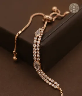 Rose Gold Polish Designer Bracelet with Triple Stone Rows