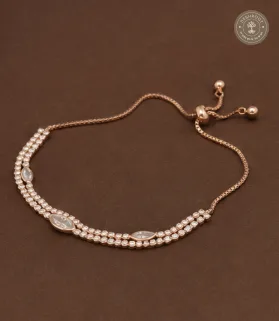 Rose Gold Polish Designer Bracelet with Triple Stone Rows