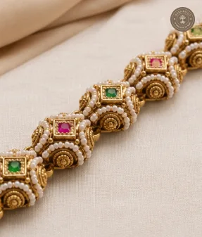 Traditional Gajra Bangle with Pearls & Multicolour Gems