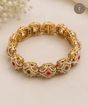 Traditional Gajra Bangle with Pearls & Multicolour Gems
