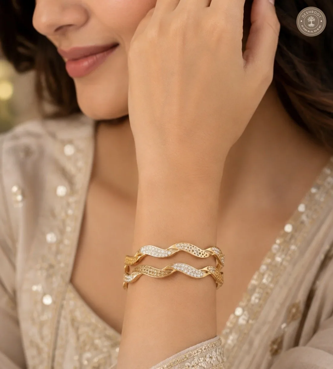 A.D. Diamond Micro Polish High Golden Twist Bangles