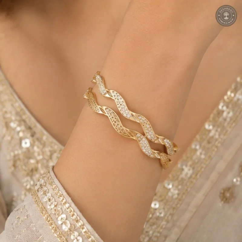 A.D. Diamond Micro Polish High Golden Twist Bangles