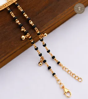 Fancy Golden Kids Nazariya with Black Beads & Gold Charms
