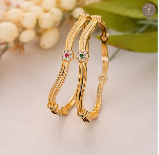 Zahra Dual-Wave Floral AD Gold-Tone Bangle Pair