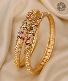 Daily Wear Gold-Tone Designer Bangles with Multicolour Stone Detailing