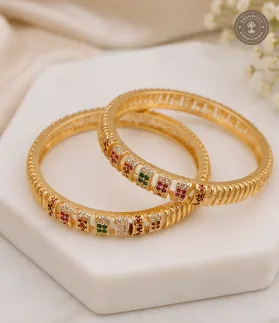 Daily Wear Gold-Tone Designer Bangles with Multicolour Stone Detailing